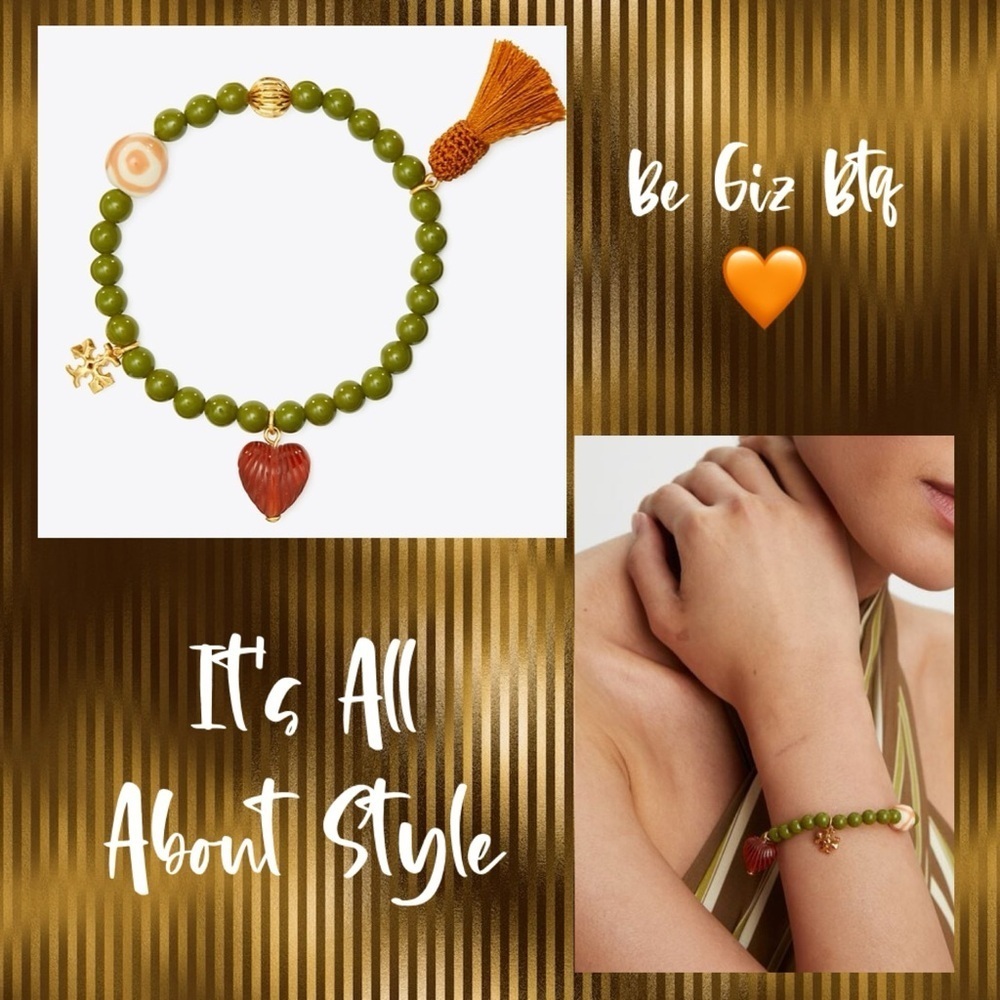 NWT Tory Burch Authentic Roxanne Beaded Charm Bracelet Green